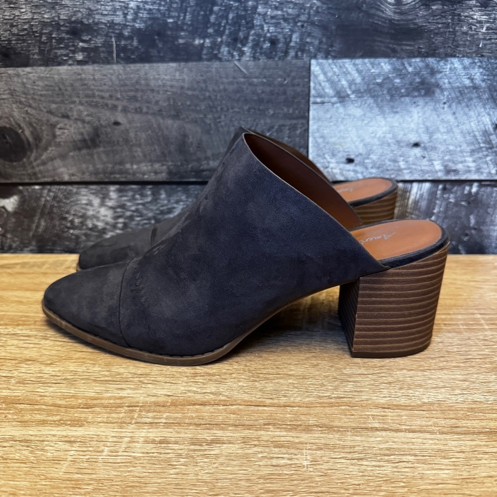American Eagle Womens Size 9.5 Grey Mule Suede Open Back Clog Block Heel Booties